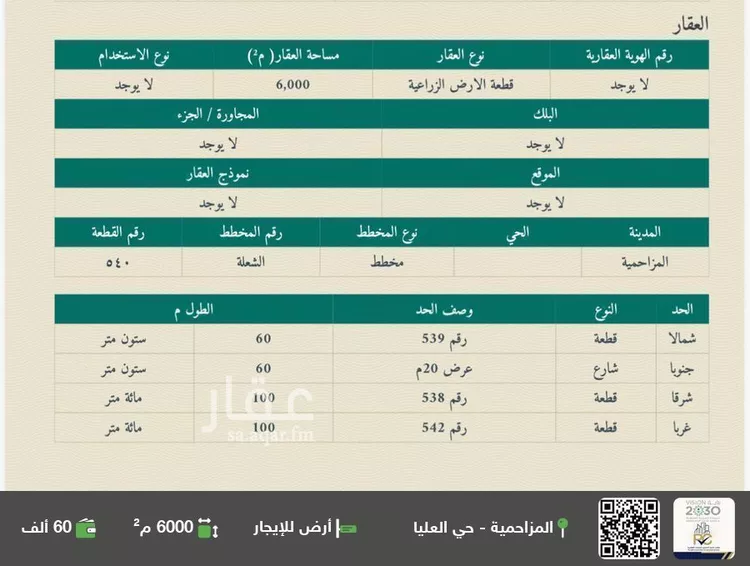 أرض للإيجار في شارع هجرة الاوسط 840, حي تجمع سكاني الحنية, مدينة تجمع سكاني الحنية, منطقة الرياض