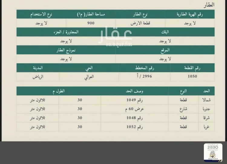 أرض للإيجار في شارع نجم الدين الأيوبي, حي العوالي, مدينة الرياض, منطقة الرياض