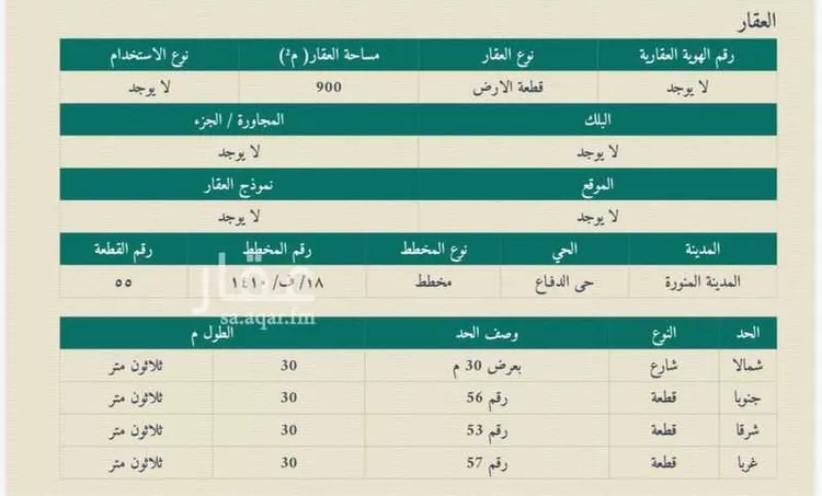 أرض للبيع في شارع خداش بن ابي خداش, حي الدفاع, مدينة المدينة المنورة, منطقة المدينة المنورة