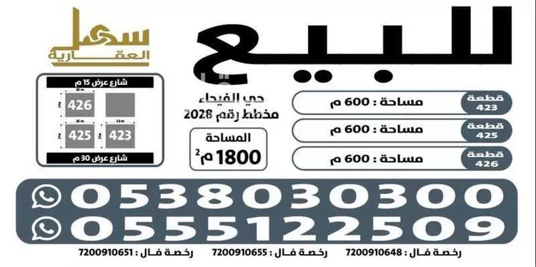 أرض للبيع في شارع طفيل الغنوي, حي الفيحاء, مدينة الرياض, منطقة الرياض صورة 3
