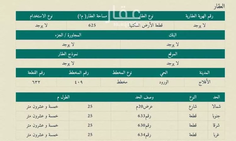 أرض للبيع في حي الورود, مدينة الافلاج, منطقة الرياض