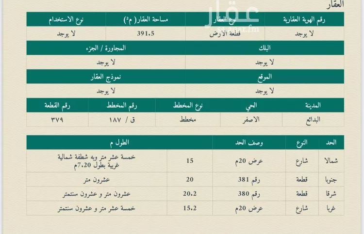 أرض للبيع في شارع الأصفر 81, حي الأصفر, مدينة البدائع, منطقة القصيم صورة 2