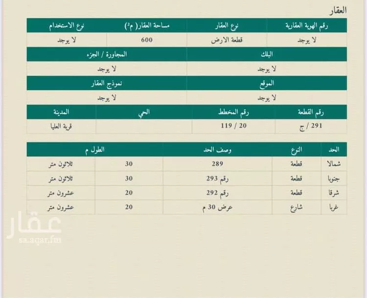 أرض للبيع في شارع الملك عبدالعزيز ، قرية العليا ، قرية العليا