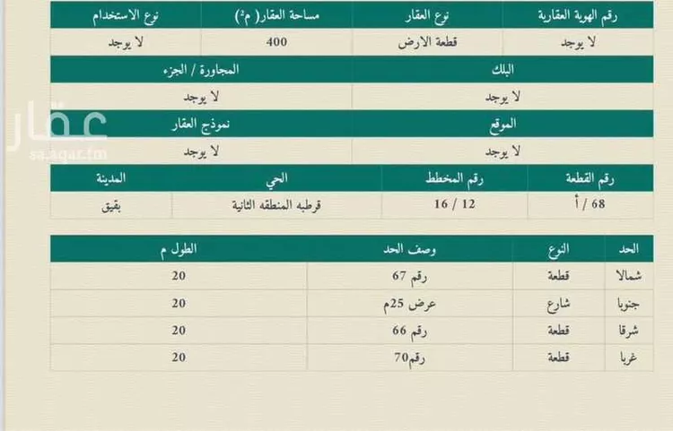 أرض للبيع في شارع 33266, حي حي قرطبة - بقيق, مدينة بقيق, المنطقة الشرقية