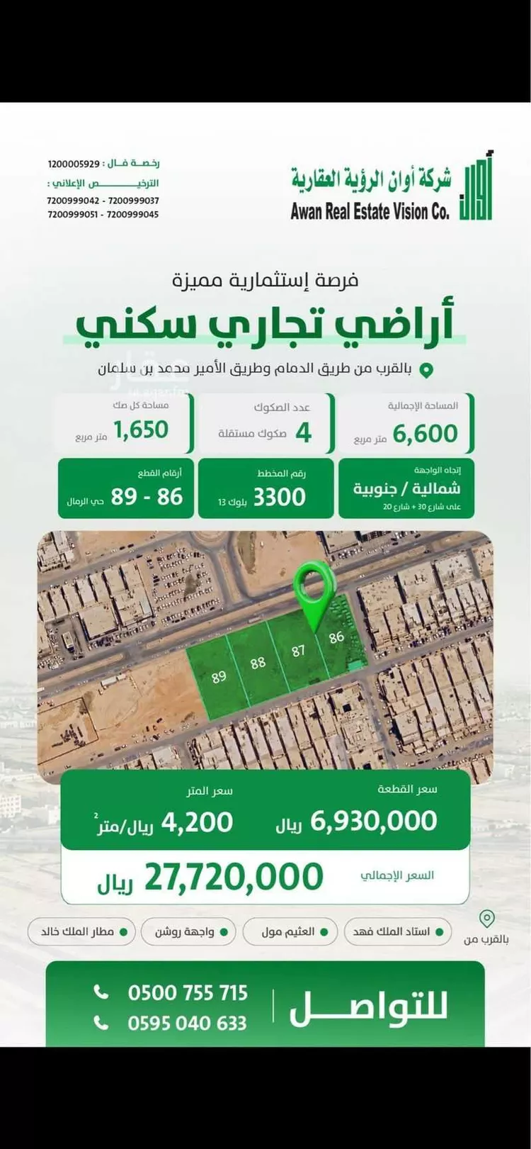 أرض للبيع في شارع سلطان بن نمر, حي الرمال, مدينة الرياض, منطقة الرياض صورة 2