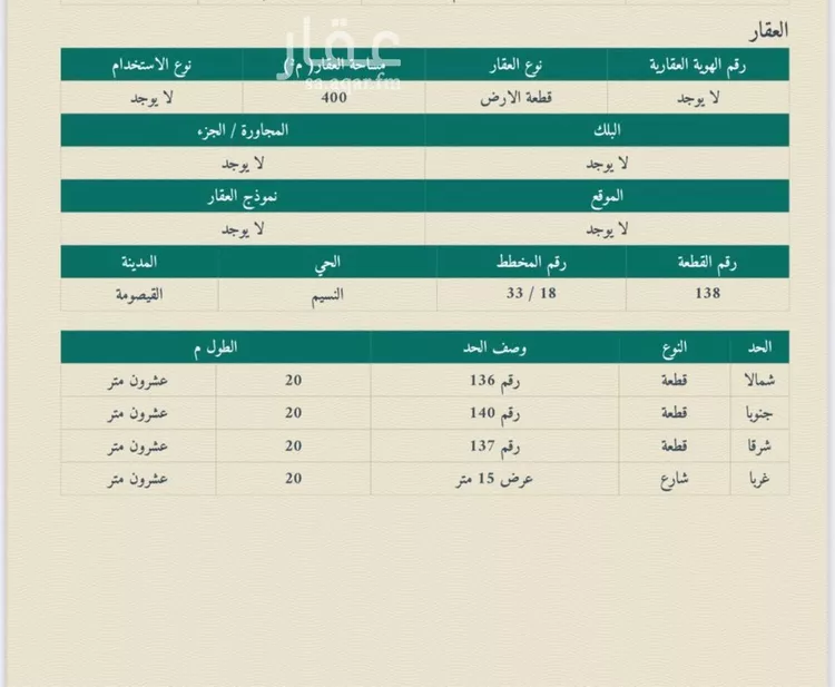 أرض للبيع في شارع 0000, حي النسيم, مدينة القيصومه, المنطقة الشرقية