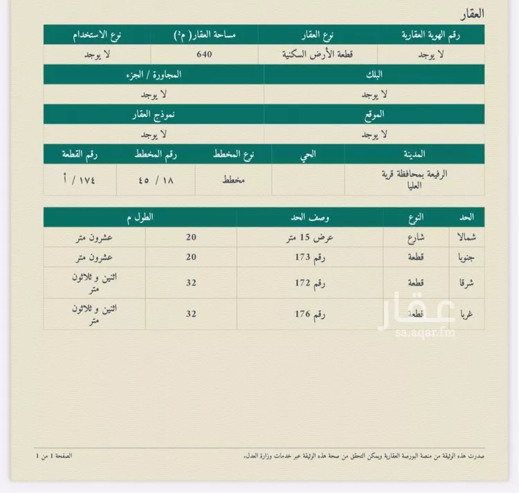 أرض للبيع في شارع الأندلس 14, حي الأندلس, مدينة قرية العليا - الرفيعه, المنطقة الشرقية