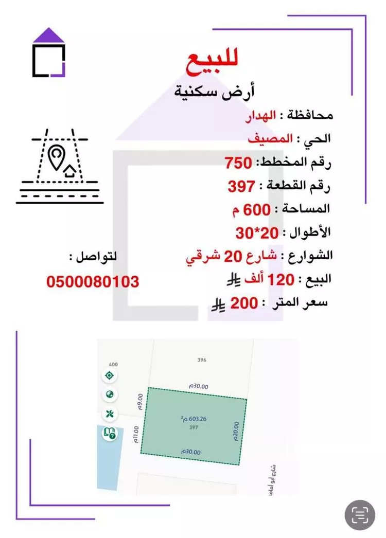 أرض للبيع في شارع ابو امامة الليثي, حي الصناعية, مدينة الهدار, منطقة الرياض
