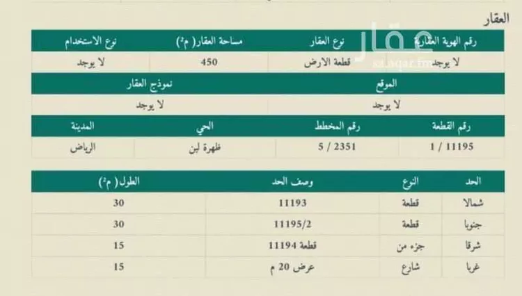 Land for Sale in Riyadh Dhahrat Laban