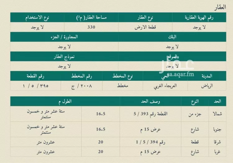 أرض للبيع في شارع سليمان الموصلي, حي العريجاء الغربي, مدينة الرياض, منطقة الرياض صورة 2