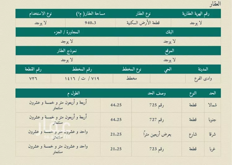 أرض للبيع في شارع عبدالعزيز ابن سليم, حي مخطط وادي  الفرع, مدينة وادي  الفرع, منطقة المدينة المنورة صورة 2