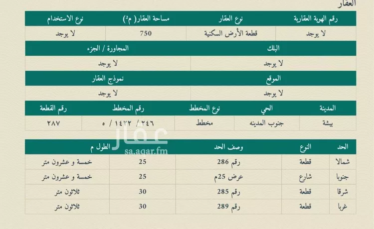 أرض للبيع في شارع ابو خيثمة, حي النزهة, مدينة بيشة, منطقة عسير صورة 2