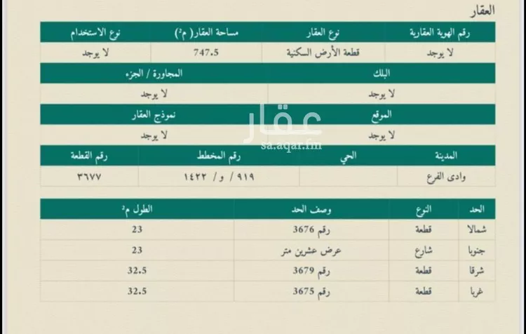 أرض للبيع في شارع داخلي , حي مخطط وادي الفرع, مدينة وادي الفرع, منطقة المدينة المنورة صورة 2