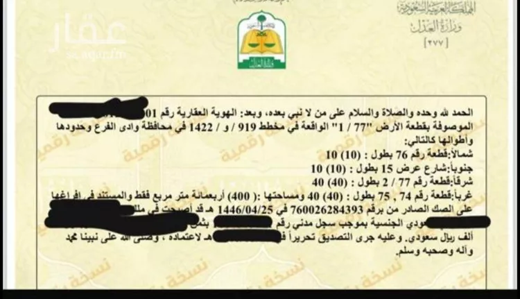 أرض للبيع في شارع داخلي , حي مخطط وادي  الفرع, مدينة وادي  الفرع, منطقة المدينة المنورة صورة 2