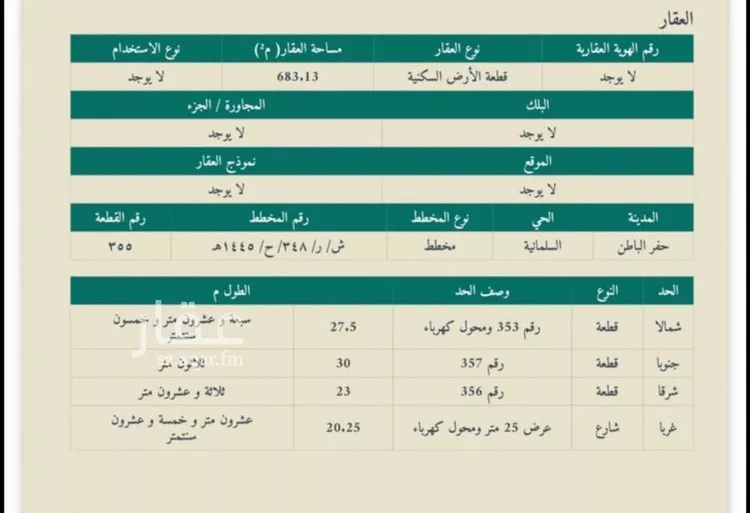 أرض للبيع في شارع داخلي , مدينة حفر الباطن, المنطقة الشرقية صورة 2