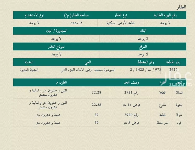 أرض للبيع في شارع داخلي , حي الصويدرة, مدينة المدينه المنوره, منطقة المدينة المنورة صورة 2