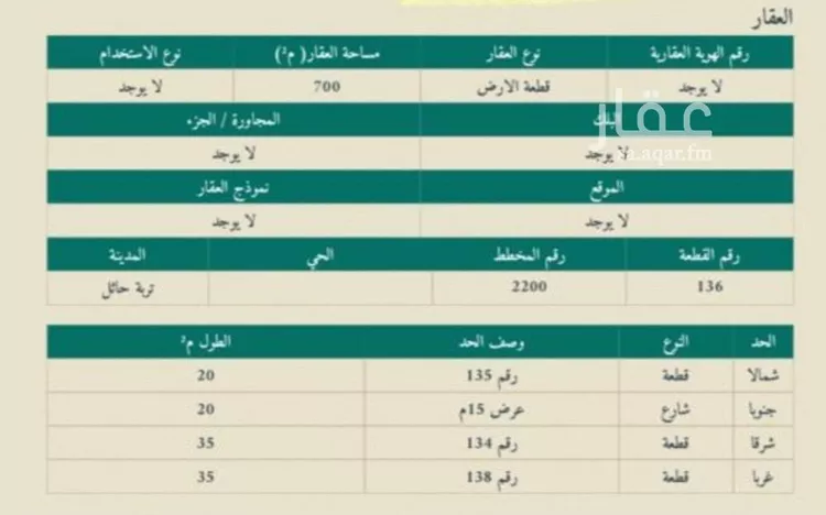 أرض للبيع في شارع داخلي , حي البدع, مدينة تربة, منطقة حائل صورة 2