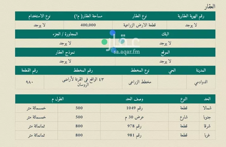 أرض للبيع في شارع داخلي , مدينة الروسان, منطقة الرياض صورة 2