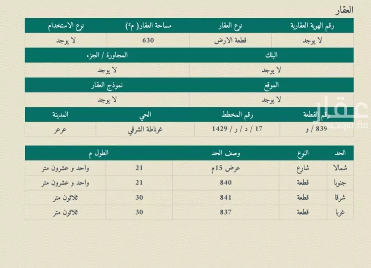 أرض للبيع في شارع الغياط, حي غرناطة الغربي, مدينة عرعر, منطقة الحدود الشماليه صورة 2