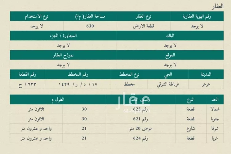 أرض للبيع في شارع دعامة ابن عزيز ابن عمرو ابن ربيعة, حي غرناطة الشرقي, مدينة عرعر, منطقة الحدود الشماليه صورة 2