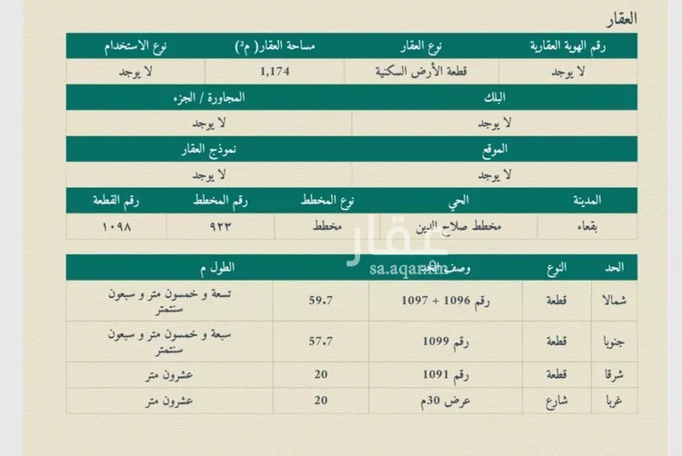 أرض للبيع في شارع داخلي , حي مخطط صلاح الدين, مدينة بقعاء, منطقة حائل صورة 2
