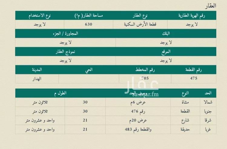 أرض للبيع في شارع داخلي , حي المصيف, مدينة الهدار, منطقة الرياض صورة 2