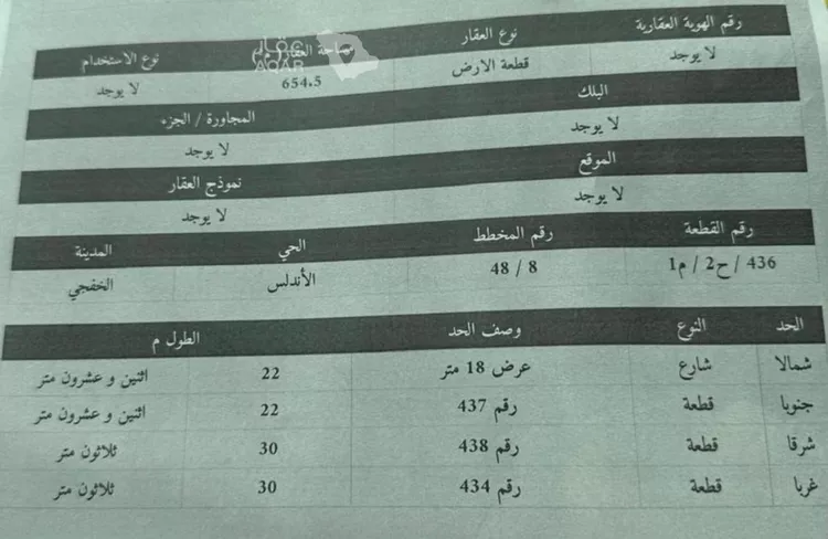 أرض للبيع في شارع داخل , حي الأندلس, مدينة الخفجي, المنطقة الشرقية صورة 4