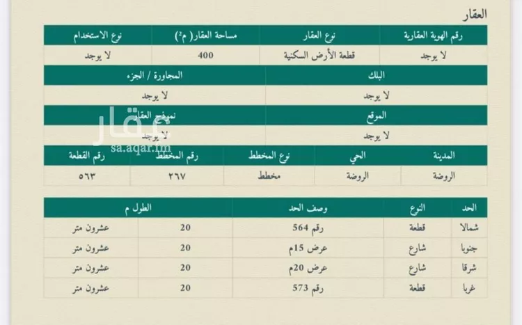 أرض للبيع في شارع 8754, حي الروضة, مدينة الغزالة - الروضه, منطقة حائل صورة 2