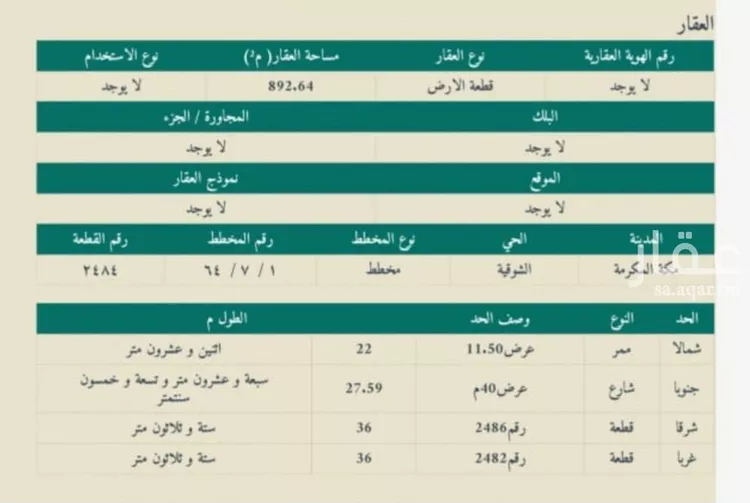 أرض للبيع في شارع شارع زيد بن أسيد بن حارثة, حي الشوقية, مدينة مكه المكرمه, منطقة مكة المكرمة صورة 4