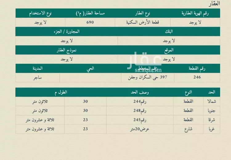 أرض للبيع في شارع داخلي , حي السكران, مدينة السكران, منطقة الرياض صورة 4