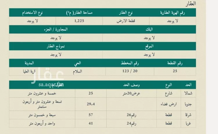 أرض للبيع في شارع داخلي , حي السلام, مدينة قرية العليا, المنطقة الشرقية صورة 2