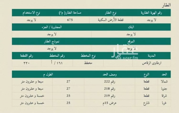 أرض للبيع في حي ارطاوى الرقاص, مدينة ارطاوى الرقاص, منطقة الرياض صورة 3