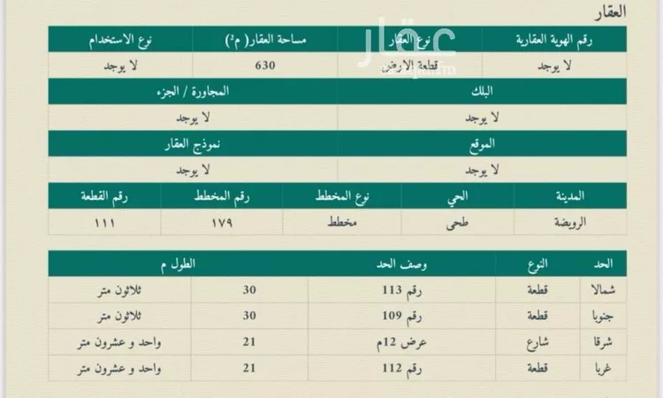 أرض للبيع في شارع داخلي , مدينة طحي, منطقة الرياض صورة 2