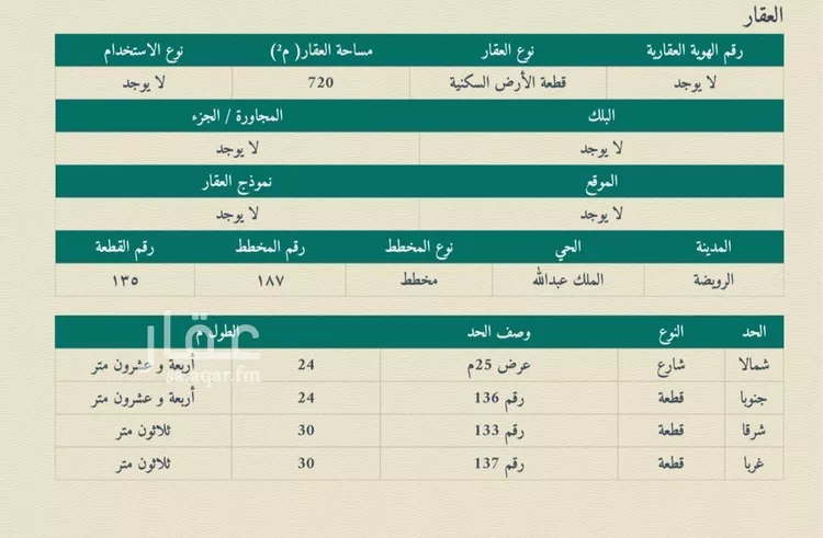 أرض للبيع في شارع ابي حامد الغرناطي, حي الملك عبدالله, مدينة القويعية - الرويضه, منطقة الرياض صورة 2