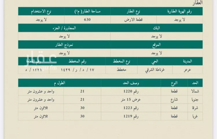 أرض للبيع في شارع العقيل, حي غرناطة الشرقي, مدينة عرعر, منطقة الحدود الشماليه صورة 2