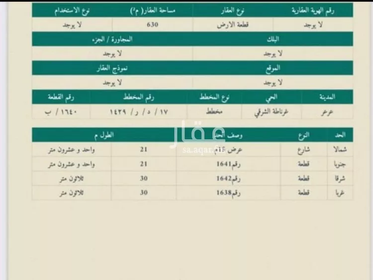 أرض للبيع في شارع بن ابي العطار, حي غرناطة الشرقي, مدينة عرعر, منطقة الحدود الشماليه صورة 2