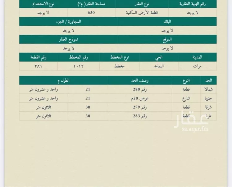 أرض للبيع في شارع ابن الملك الورداني, حي اليمامة, مدينة مرات, منطقة الرياض صورة 2