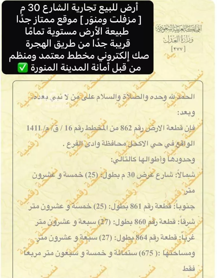 أرض للبيع في مدينة المثلث ومركز المرور, منطقة المدينة المنورة صورة 2