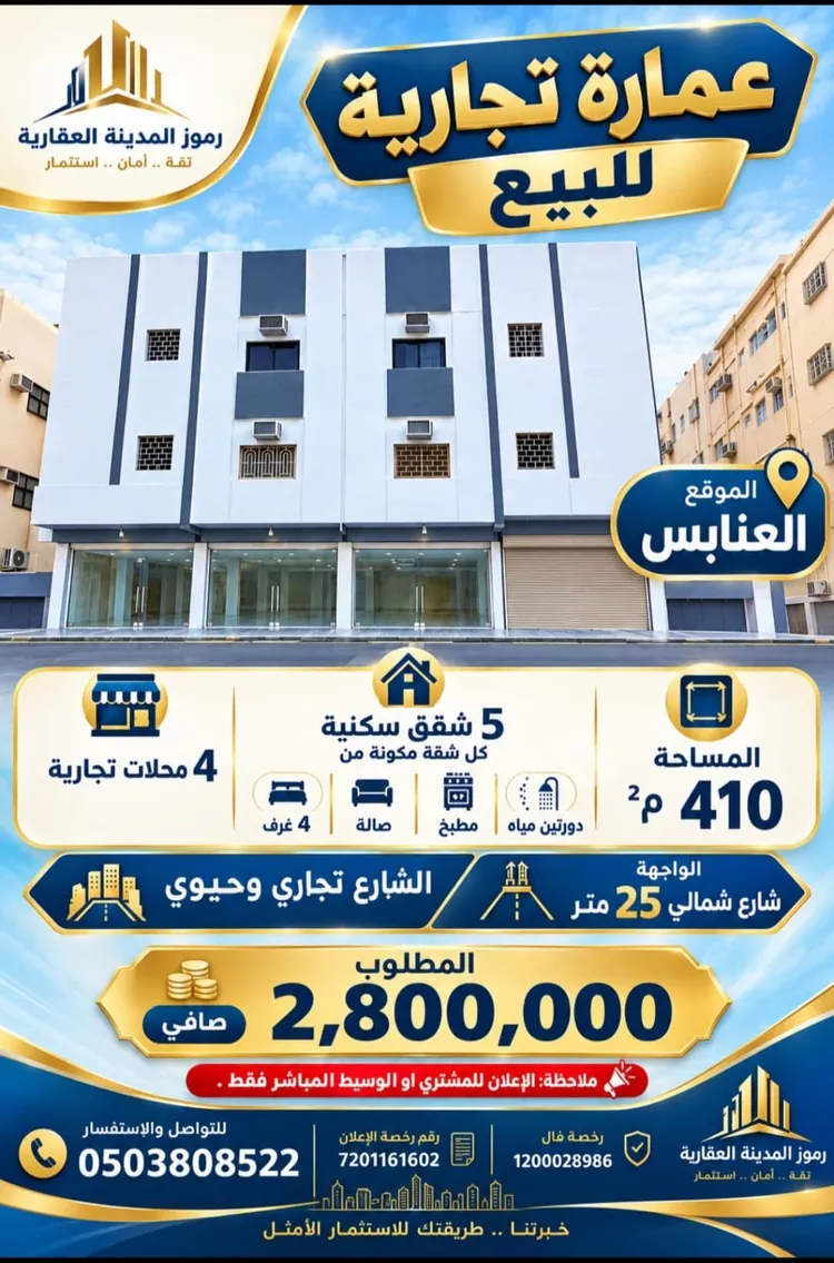 عمارة للبيع في شارع سكه الحديد, حي العنابس, مدينة المدينة المنورة, منطقة المدينة المنورة