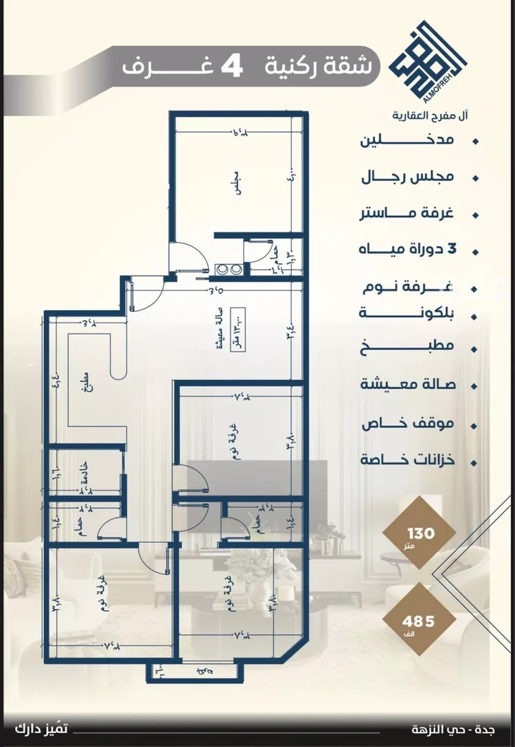 شقة للبيع في شارع عرابه ابن شماخ, حي النزهة, مدينة جدة, منطقة مكة المكرمة صورة 5