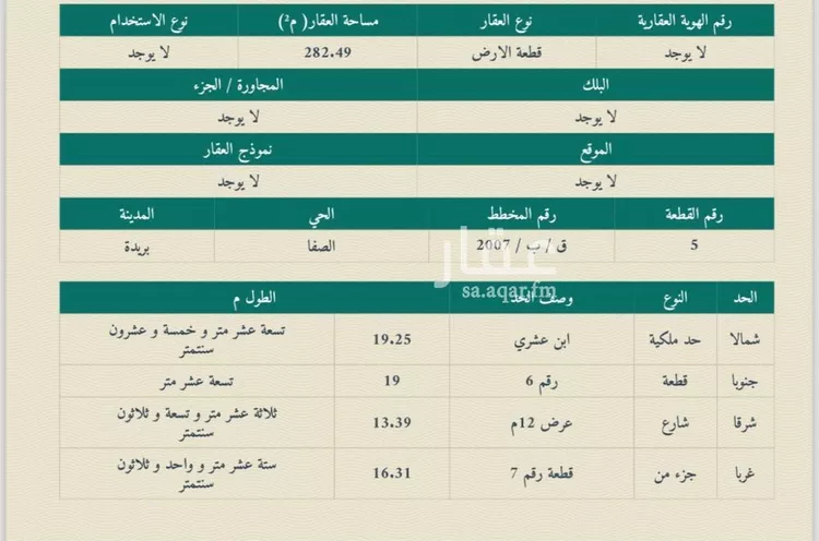 أرض للبيع في حي الصفاء, مدينة بريده, منطقة القصيم