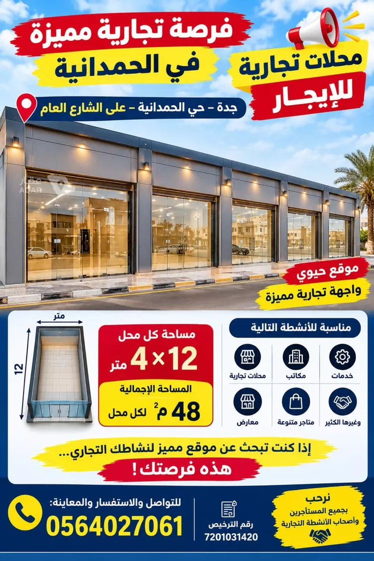 محل للإيجار في شارع عبدالله ابن ابي امية, حي الحمدانية, مدينة جدة, منطقة مكة المكرمة 3