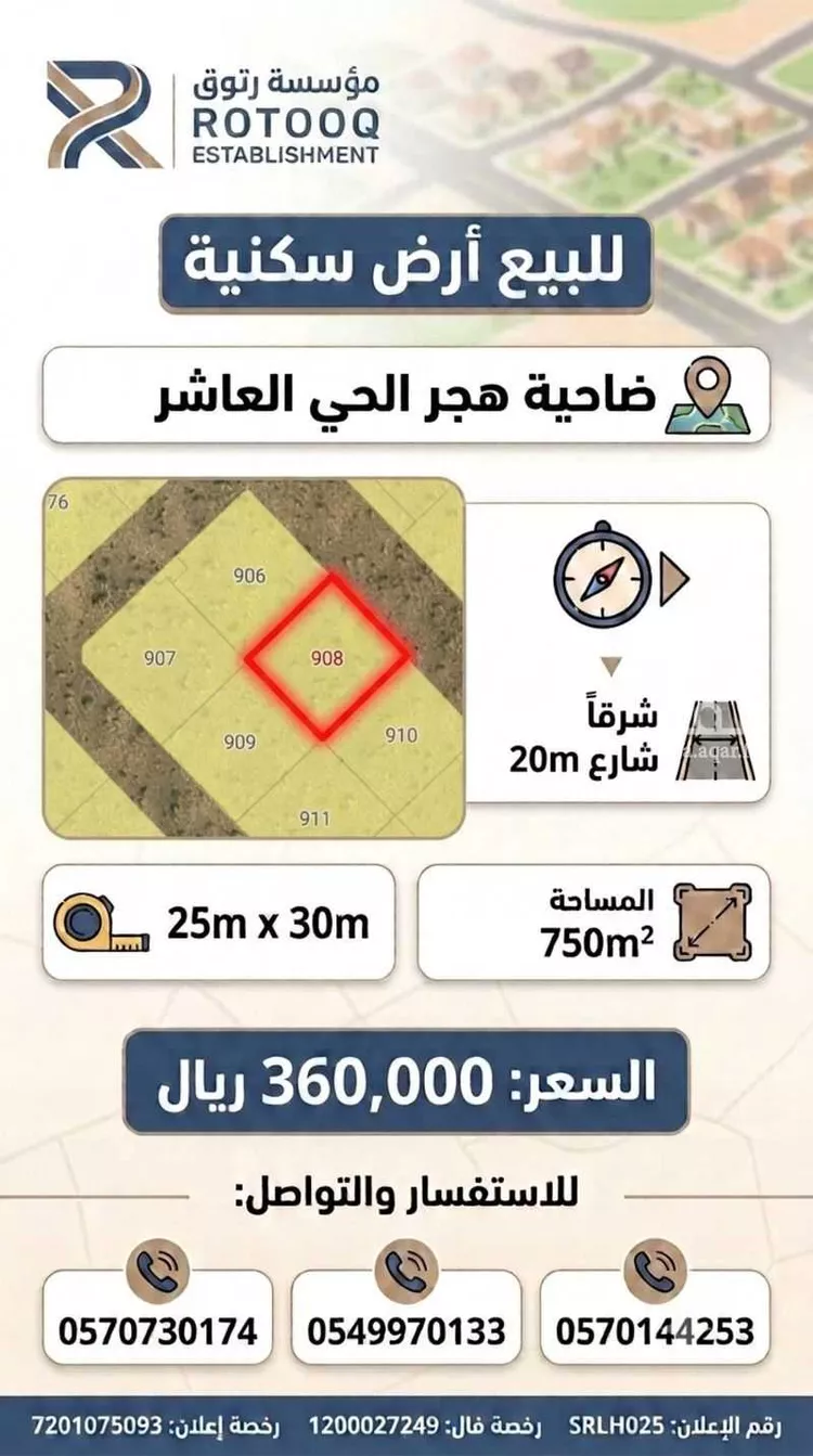 أرض للبيع في شارع عرض 20م, حي هجر العاشر, مدينة الاحساء, المنطقة الشرقية