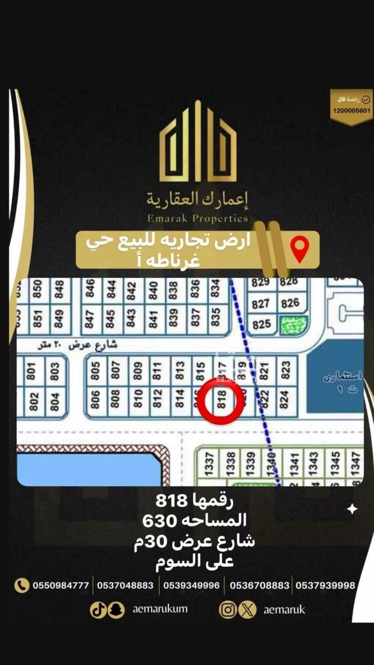 أرض للبيع في حي غرناطة الشرقي, مدينة عرعر, منطقة الحدود الشماليه