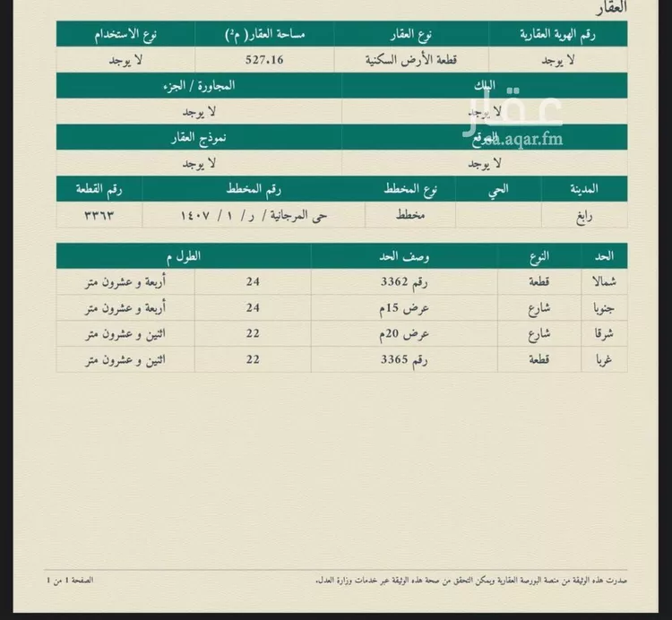 أرض للبيع في شارع جاهمة بن العباس السلمي, حي المرجانية, مدينة رابغ, منطقة مكة المكرمة