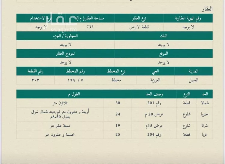أرض للبيع في شارع غرناطة 291, حي غرناطة, مدينة الجبيل, المنطقة الشرقية صورة 2