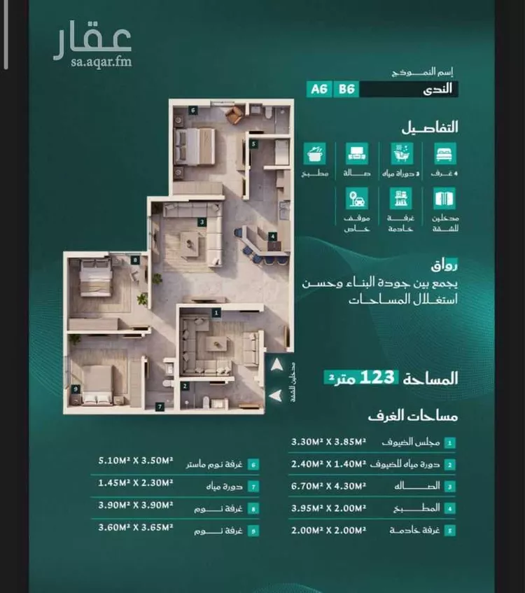 شقة للبيع في شارع احمد بن عيسى الرومي, حي الفيحاء, مدينة جدة, منطقة مكة المكرمة 9