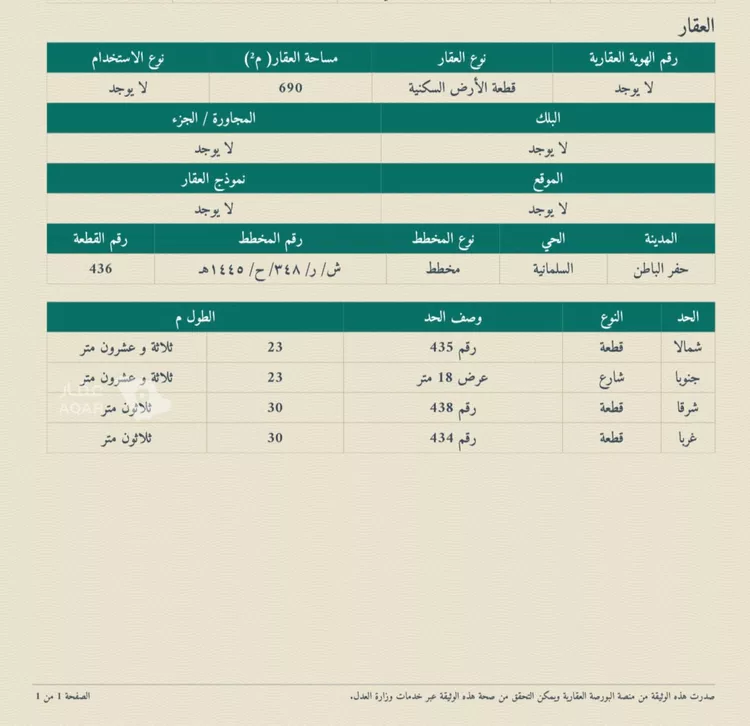 Land for Sale in Hafr Al Batin Al Nahdah