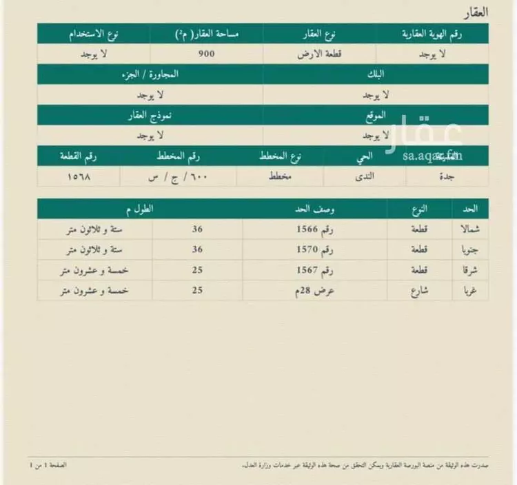 أرض للبيع في حي الندى, مدينة جدة, منطقة مكة المكرمة