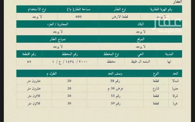 أرض للبيع في شارع زهرة الربيع ، حي قرى آل غليظ ، أبها ، منطقة عسير